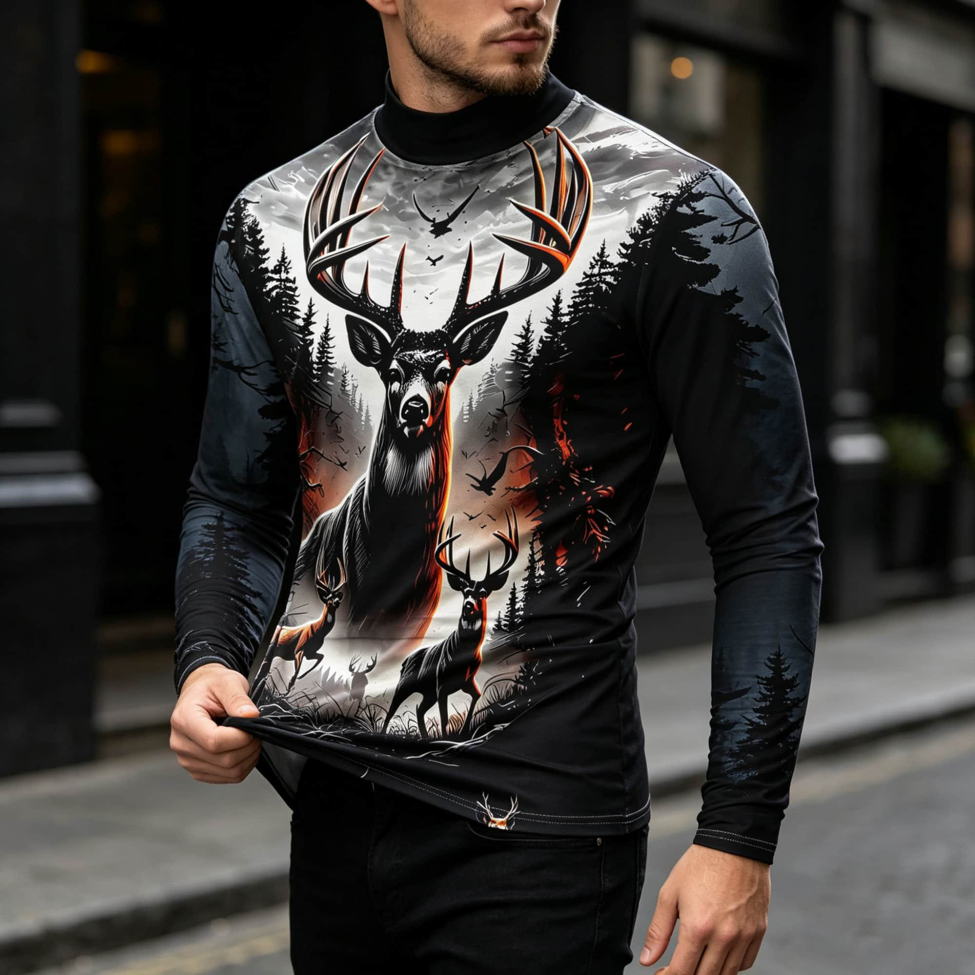 Outdoor Hunting Graphic Tees - قميص رجالي طويل الأكمام بنمط صيد،